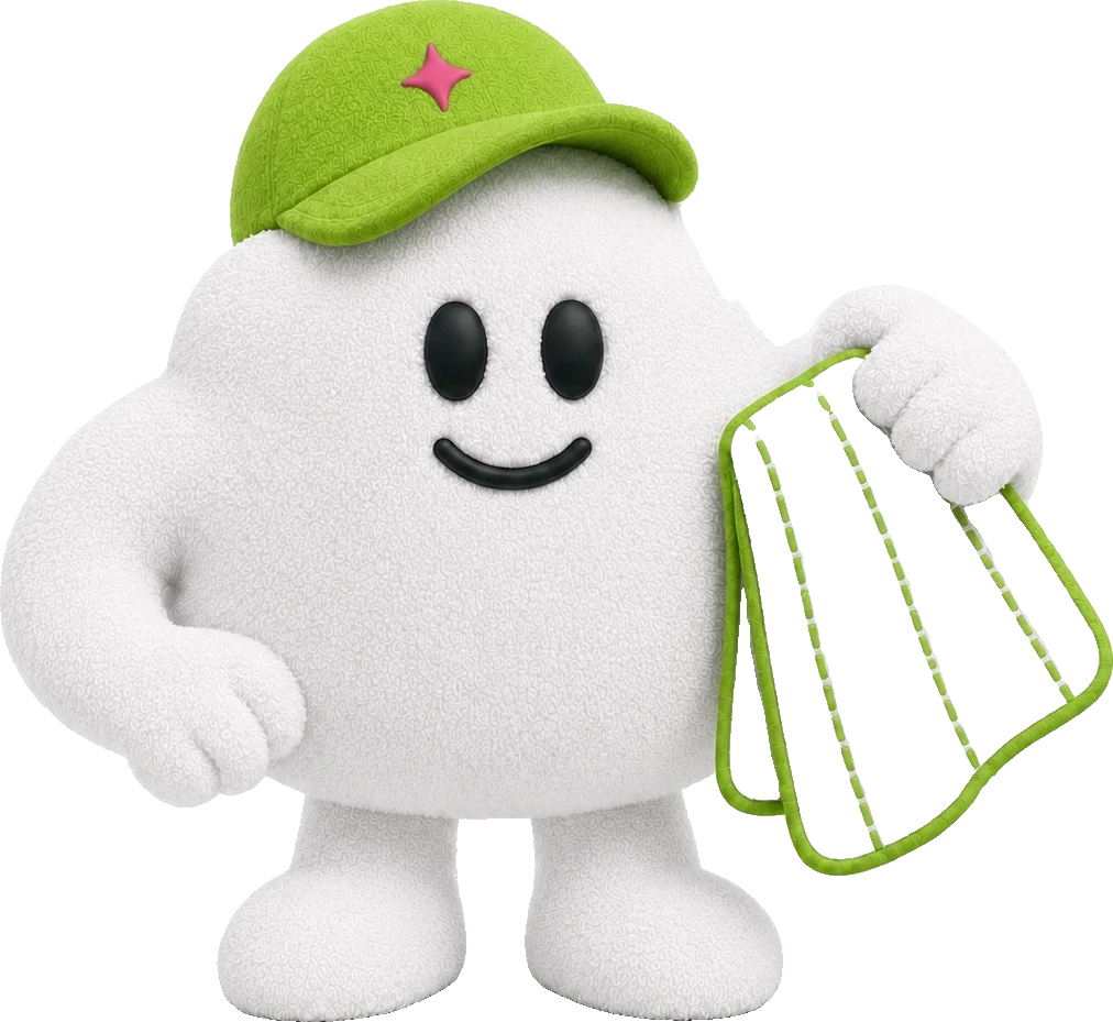 The Swipe mascot — a friendly cloth character in a green cap holding a Swipe cloth